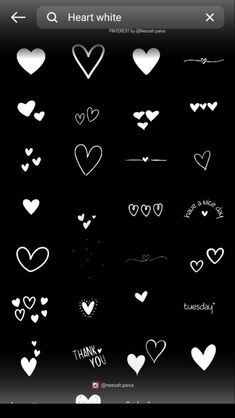 hearts and arrows are drawn in white ink on a black background with the words heart white