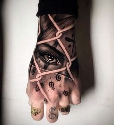 a person's hand with tattoos on it and an eye in the middle of their hand