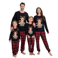 a family wearing matching christmas pajamas