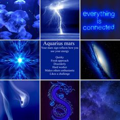 there are many different pictures with the words aquarius in them, including an image of a blue dragon