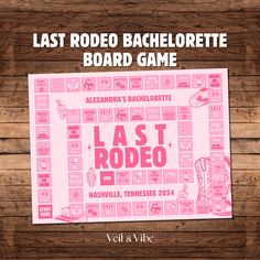 the last rodeo bachelor board game is shown on a wooden table with text overlay