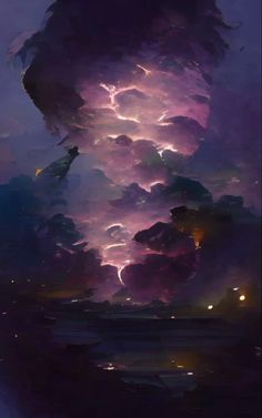 the sky is filled with clouds and lightnings as if it were in an alien land