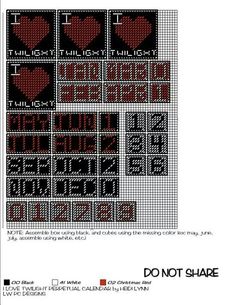 a cross stitch pattern with the words don't share in red and black letters