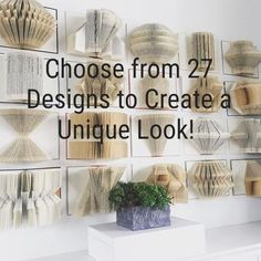 there are many books on the wall with words above them that read choose from 27 designs to create a unique look