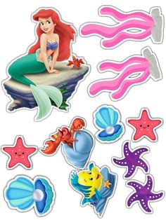 the little mermaid stickers are in various shapes and sizes, with different designs on them