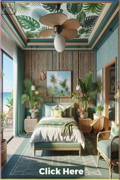 Tiki Bedroom Ideas, Rainforest Bedroom Ideas, Tropical Bedroom Ideas, Tropical Theme Bedroom, Hawaiian Bedroom, Cuban Decor, Travel Themed Bedroom, Exotic Bedrooms, Tropical Room