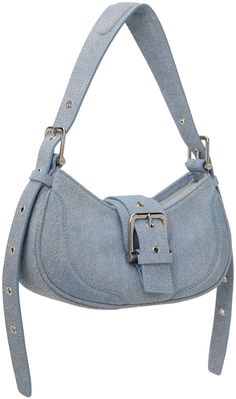 Suede shoulder bag in blue. · Trompe-l'œil graphic throughout · Adjustable and detachable padded shoulder strap · Pin-buckle detailing at magnetic press-stud tab · Zip closure · Patch pocket at interior · Faux-suede lining · Logo-engraved silver-tone hardware · H5.75 x W11 x D3 Supplier color: New denim sky Blue Shoulder Bag With Metal Hardware, Blue Shoulder Bag With Metal Hardware For Everyday Use, Blue Shoulder Bag With Metal Hardware And Double Handle, Trendy Blue Shoulder Bag With Metal Hardware, Evening Blue Shoulder Bag With Metal Hardware, Blue Evening Shoulder Bag With Metal Hardware, Blue Shoulder Bag With Metal Hardware For Travel, Chic Blue Shoulder Bag With Silver-tone Hardware, Everyday Blue Shoulder Bag With Metal Hardware