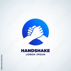 handshake logo design with blue circle and two hands holding each other in the middle