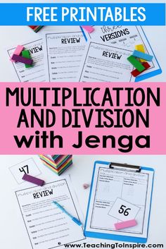 the free printable worksheet for multiplycation and division with jenga