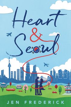 the cover of heart and soul by jenny friederick, with an illustration of two people standing in front of a city skyline