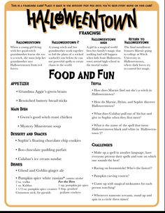 the halloween town food and fun menu