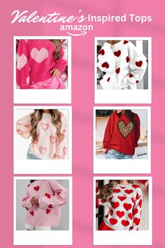 Elevate your Valentine's Day wardrobe with our curated selection of fashionable tops and sweaters from Amazon. Discover the perfect blend of love-inspired designs, including hot pink hearts and elegant patterns, to make your day special. Shop now at Tulip Kisses for trendy Valentine's Day outfits. #valentinesdayfashion #affiliatelink #amazonfinds #heartprinttops Pastel Pink Sweater, Fashionable Tops, Day Fashion, Day Outfits, Heart Sweater, Celebrate Love, Color Complement, Valentine's Day Outfit