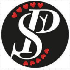 the letter s is surrounded by hearts on a black circle with red letters in it