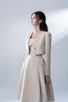 Marguerite Cropped Jacket | MEAN BLVD Long Tweed Dress, Dress With Blazer, Tweed Material, Mean Blvd, Pakaian Feminin, Elegant Dresses Classy, Tweed Dress, Cropped Blazer, Modest Fashion Outfits