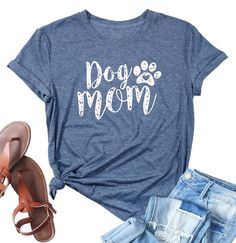 PRICES MAY VARY. Dog Mom: Dog mom letters, funny dog paw graphic print, short sleeve, for dog lover gift shirt. Not Cheap Looking: Cotton blend, super soft and comfortable to wear, good affinity to skin. Hand Washing. Don't bleach. Should not be washed with hot water. Cute Shirt: It is durable enough for your daily wearing. Pair greatly with pants, leggings, skirts, shorts, jeans Must Have for Dog Mom: Show your passion for these best pets with our casual styles. It is a great gift for dog lovin Tshirts For Women, Dog Mom Sweatshirt, Mom Life Shirt, Dog Mom Shirt, Dog Lover Shirt, Funny Mom Shirts, Mama Sweatshirt, Mom Sweatshirt, Dog Paw