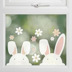 Stickers de fenetre lapins mignons et marguerites pour deco de paques Easter Birthday Decorations, Easter Window Decorations, Easter Window, Two Bunnies, Fiesta Tropical, Bunny Party, Easter Party Decor, Easter Stickers