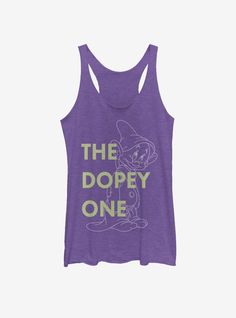 the dopey one women's tank top, purple with green lettering on it