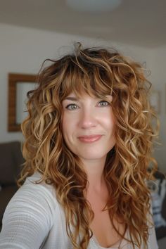 38 Gorgeous Curly Hair With Bangs Hairstyles To Flatter Every Face Shape Curly Hair With Bangs Hairstyles, Curly Hairdos, Curls With Bangs, Gorgeous Curly Hair, Hair With Bangs Hairstyles, Curly Hair Fringe, Bardot Bangs, Curly Bobs, Chic Bob