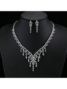 1set Luxurious Cubic Zirconia Tassel Necklace Set For Women Including Necklace & Earrings, Suitable For Wedding/Party Dresses, Fashion Jewelry For Festivals & Birthdays CN11101 Silver,CN10603 Silver,CN11013 Silver,CN10821 Silver    Copper     Women Fashion Jewelry, size features are:Bust: ,Length: ,Sleeve Length: Cosplay Idea, Luxury Necklace, Luxury Diamonds, Women's Jewelry Sets, Watches Women Fashion, Fashion Tips For Women, Wedding Party Dresses, Unique Charms, Set For Women