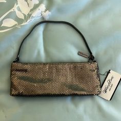 Nwt Whiting & Davis Mesh Baguette/Pochette Small Handbag Or Mini Bag. Measures ~9.5” L X 3.5” H (Note That This Will Not Fit Most Current Smartphones). Tag Calls It “Antique Gold” But It Looks More Like Pewter To Me. *Note: This Is Not A Vintage Whiting & Davis Bag. This Purse Was Purchased New In A Department Store ~2007-2012. Features Interior Zip Pocket. Evening Square Baguette Bag With Top Handle, Square Baguette Bag With Top Carry Handle For Evening, Chic Square Baguette Bag For Party, Party Baguette Bag Satchel With Detachable Strap, Gold Rectangular Baguette Bag For Shopping, Square Baguette Bag For Parties, Trendy Square Baguette Bag For Parties, Party Satchel Baguette Bag With Removable Pouch, Party Baguette Satchel Bag With Removable Pouch