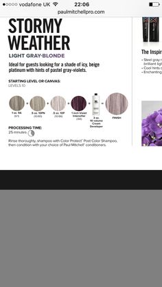 Paul Mitchell Xg Color Formulas, Paul Mitchell Color Formulas Brown, Paul Mitchell Toner Formulas, Paul Mitchell Color Formulas, Cosmetology Tips, Grey Ash Blonde, Toner Formulas, Hair Color Placement, Paul Mitchell Hair Products