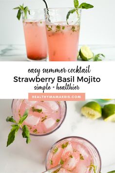 two glasses filled with strawberry basil mojito