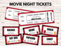 movie night ticket templates for kids to print and use on their own wall or table