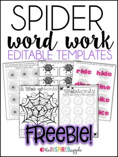 spider word work printable templates with freebie