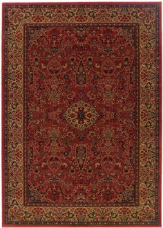 a red rug with an ornate design on the center and bottom, surrounded by smaller floral designs