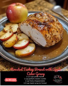 Indulge in the perfect fall dish with this Roasted Turkey Breast with Apple Cider Gravy recipe! The savory turkey paired with the sweet and tangy gravy is sure to impress your guests at Thanksgiving dinner. Find out how to make it on our Pinterest board now! #TurkeyRecipe #ThanksgivingDinner #AppleCiderGravy Apple Cider Gravy, Apple Turkey Recipes, Cider Gravy, Recipe With Apples, Goat Cheese Quiche, Herb Roasted Turkey, Bread Pudding With Apples, Cranberry Almond, Almond Granola