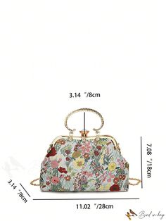 BirdinBag - Floral Embroidered Rhinestone Square Bag - Medium Size Elegant Multicolor Large Capacity Satchel, Elegant Large Capacity Multicolor Bags, Large Capacity Handheld Evening Bag, Elegant Embroidered Shoulder Bag With Double Handle, Elegant Embroidered Double Handle Shoulder Bag, Clutch Bags With Top Carry Handle, Clutch Bags With Top Carry Handle For Fashion, Elegant Embroidered Travel Bag, Travel Handheld Evening Bag