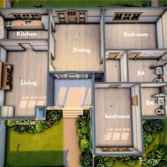 an aerial view of a house with all the rooms labelled