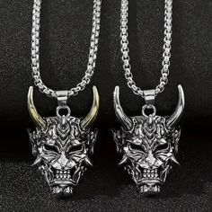 Demon Devil Mask Pendant Necklace Stainless Samuri Goth Punk Edgy Rock Heavy Chain Brand New In Original Package No Price Tags Attached Lobster Claw Clasp Silver & Gold Tone Stainless Steel Metal Heavy Duty Chain Choose Color 1. All Siver 2 Silver & Gold Party Work Office Gift ***Check Out My Other Items** Save $$ On Shipping!!! (T71-113) Tags Home, Country ,Collectable, Vintage, Figurine ,Office, Boho, Hippie, Stylish, Gift, Fashion, Surfer, Vacation, Beach, Unisex, Vegan, Minimalist, Western, Tattoo Emo, Anime Skull, Lingerie Valentines, Emo Fairy, Minimalist Western, Romantic Tattoo, Comfy Christmas, Horror Zombie, Devil Mask