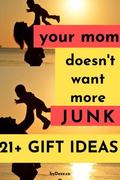 the silhouettes of two people jumping in the air with text that reads, your mom doesn't want more junk