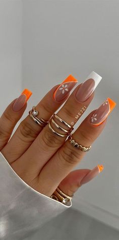 Orange Acrylic Nails, Colorful Nails, Her Nails, Work Nails, Acrylic Nails Coffin Short, Summer Acrylic Nails, Short Acrylic Nails Designs, Neon Nails