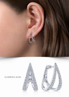 14K White Gold Fashion Earrings EG13867W45JJ #GabrielNY #DiamondJewelry #FineJewelry #GabrielAndCo #UniqueJewelry #FineJewelry#FashionJewelry#UniqueJewelry#GiftIdeas#UniqueGifts #DiamondJewelry #Jewelry  #Earrings #FashionEarrings#WhiteGoldEarrings #GoldEarrings Diamond Hoop Earrings White Gold, White Gold Diamond Hoop Earrings, Elegant White Diamond Hoop Earrings, Platinum Diamond Cut Hoop Earrings, Diamond-cut White Gold Hoop Earrings, Modern Silver Earrings, Real Diamond Earrings, Fake Earrings, Diamond Fashion Jewelry