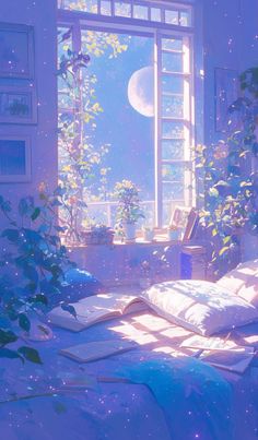 an image of a bedroom scene with sunlight coming through the window and books on the bed