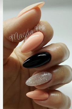 Acrylic Ideas, Manicure Nail Designs, Almond Nails Designs, Almond Acrylic Nails, Super Nails, Black Nail, Gorgeous Nails, Nails Acrylic, Nail Manicure