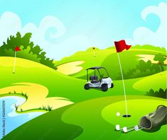 Download golf course Stock Vector and explore similar vectors at Adobe Stock. Golf Drawing, Rug Hooking, Free Images, Cartoon Drawings, Stock Vector, Golf Courses