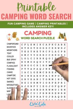 Printable Camping Word Search Puzzle Camping Word Search, Fun Camping Activities, Camping Printables, Camping Activities For Kids, Theme Words, Rv Campgrounds, Cool Bugs, Family Road Trip, Camping Games