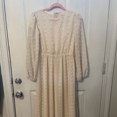 Nwt Roolee Long Sleeve Cream Dress; Fully Lined Dress, Sleeves Not Lined; Elastic Waist With Back Invisible Zipper Cream Long Sleeve Maxi Dress For Brunch, Modest Beige Long Sleeve Dress, Casual Long Sleeve Lined Midi Dress, Modest Cream Maxi Dress For Brunch, Cream Long Sleeve Dress, Dress Sleeves, Cream Dress, Invisible Zipper, Sleeve Dress