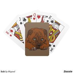 four playing cards with an image of a dog