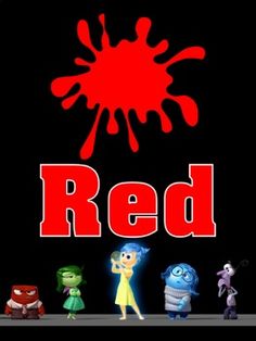 the red logo with five cartoon characters standing in front of it on a black background