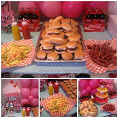 a table filled with lots of food and balloons