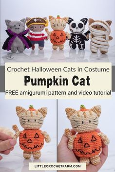 crochet halloween cats in costumes with free amigurm pattern and video instructions