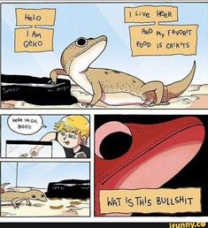 a comic strip with an image of a lizard