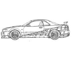 a drawing of a car in black and white