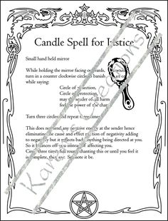 a black and white poem with the words candle spell for justice written in an ornate frame