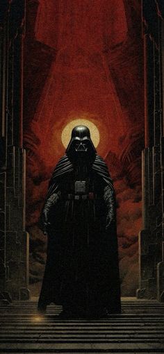 darth vader standing in front of a red background