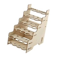 three tiered wooden shelf with holes in the middle and bottom section on each side